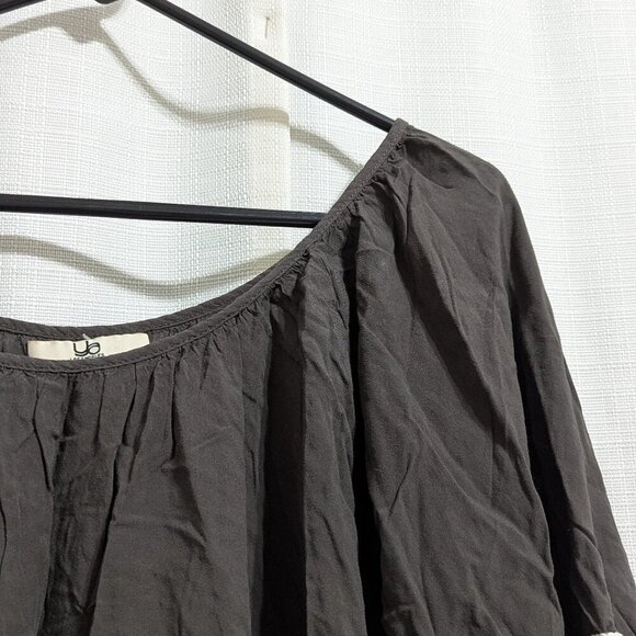 Off Shoulder Boho Top Frayed Sleeves Dark Grey Size S - Picture 6 of 8